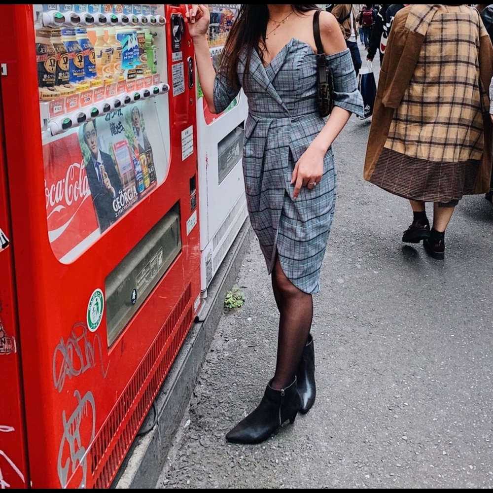 Off Shoulder Plaid Dress